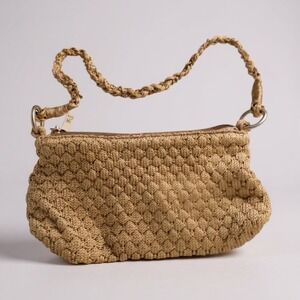 Lina Woven Knit Shoulder Bag Tan Chain Strap Small Evening Hobo Purse